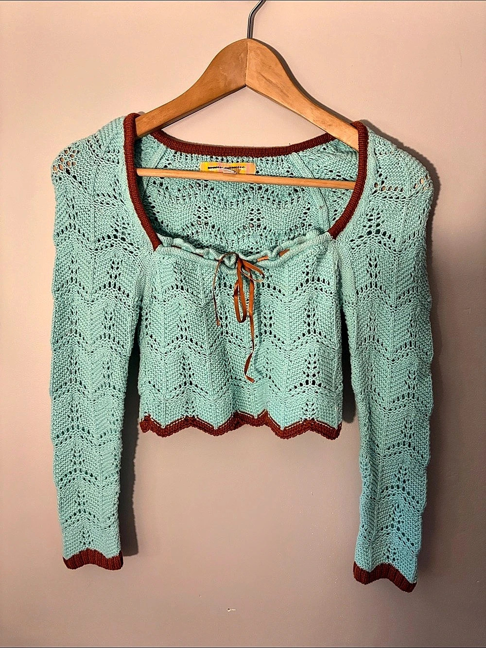 Urban outfitters Dolman Pullover Crochet Knit Lace-Up Pullover in Green XS